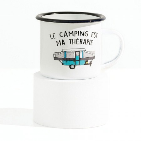 Tasse en émail ''Le camping est ma thérapie''